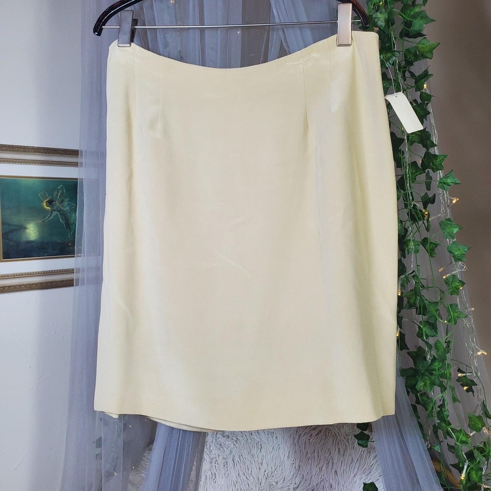 New Ellen Tracy Linda Allard Silk Skirt Cream Pencil Midi Sz 16 Quiet Luxury
